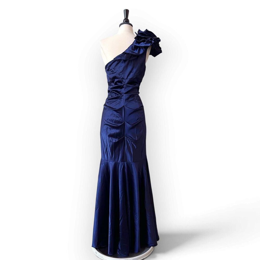 Xscape Y2K Mermaid Prom Dress 12 One Shoulder Satin Maxi Gown Whimsigoth Vintage - Picture 11 of 12